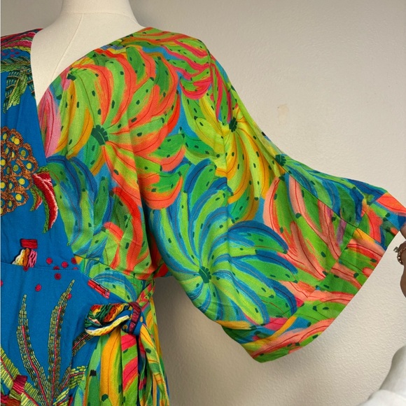 Farm Rio Tahiti Wrap Maxi Dress Women’s Sz M multicolor tropical rainforest - Picture 8 of 16